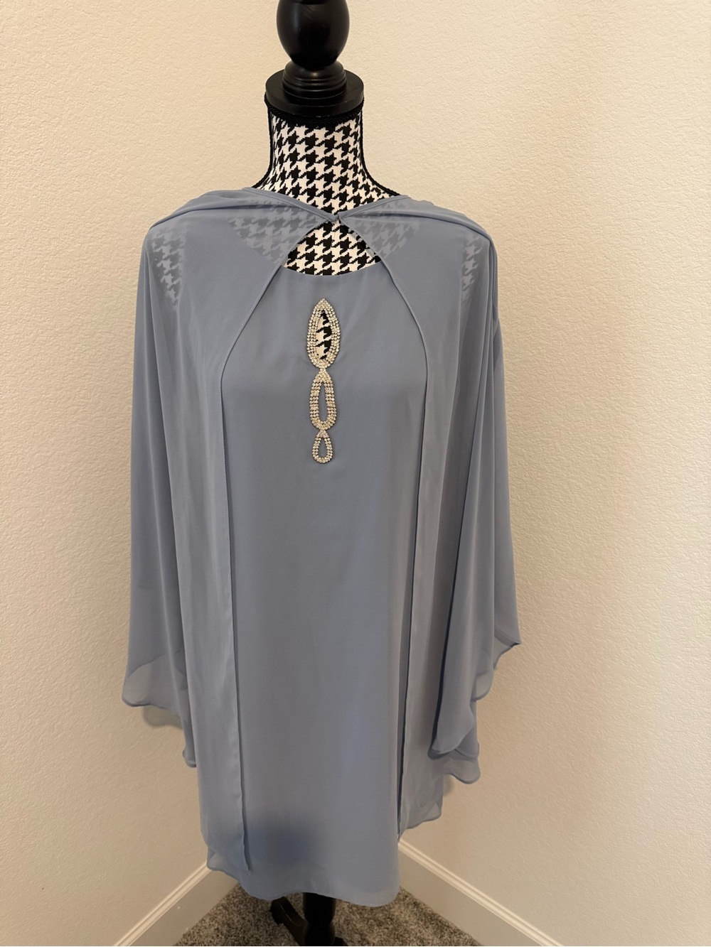 Embellished Slate Blue Women’s 2-Piece Cape dress